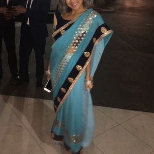 3 Piece Turquoise Sari - Indian Wedding Wear